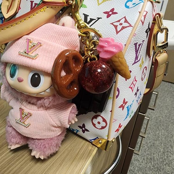 Gold Purse Chain With Cherry & Pretzel Charms - Cute Bag Accessory Keychain - View #9