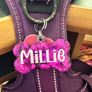 Handmade holographic glitter resin pet dog cat name ID tag