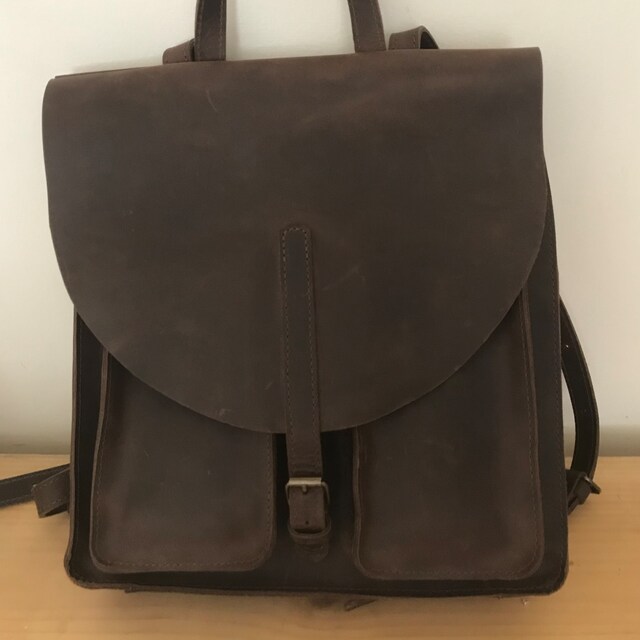 Brown Leather Backpack Purse. Vintage Satchel With Laptop