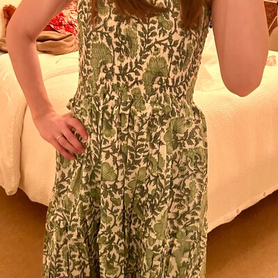 french pink bayren blue floral hand block printed cotton maxi dress - frill collar long dress
