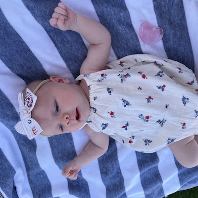 Firework Bow 4th of July Hand Embroidered Name Bow With Firework Baby ...