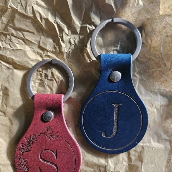 Monogram Leather Keychain: Personalized Initial Key Ring, Handmade in ...