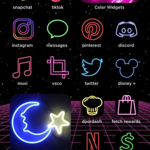 Lila Ios 14 App Icon Pack Neon Asthetische Ios 14 Icons Etsy