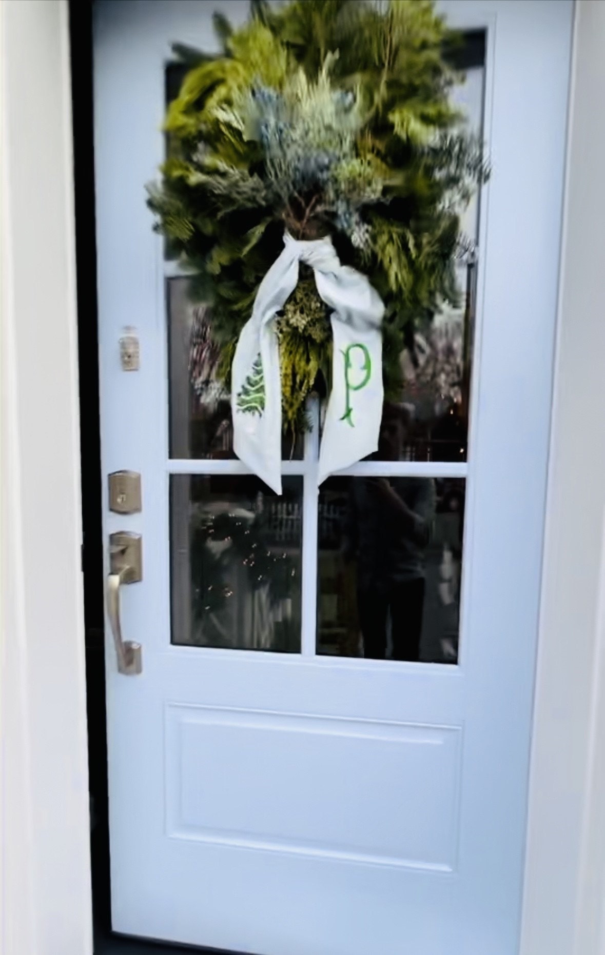 Emerald Green XL Christmas Tree Wreath Sash with Monogram, Wreath Bow, Front Door Christmas Decoration