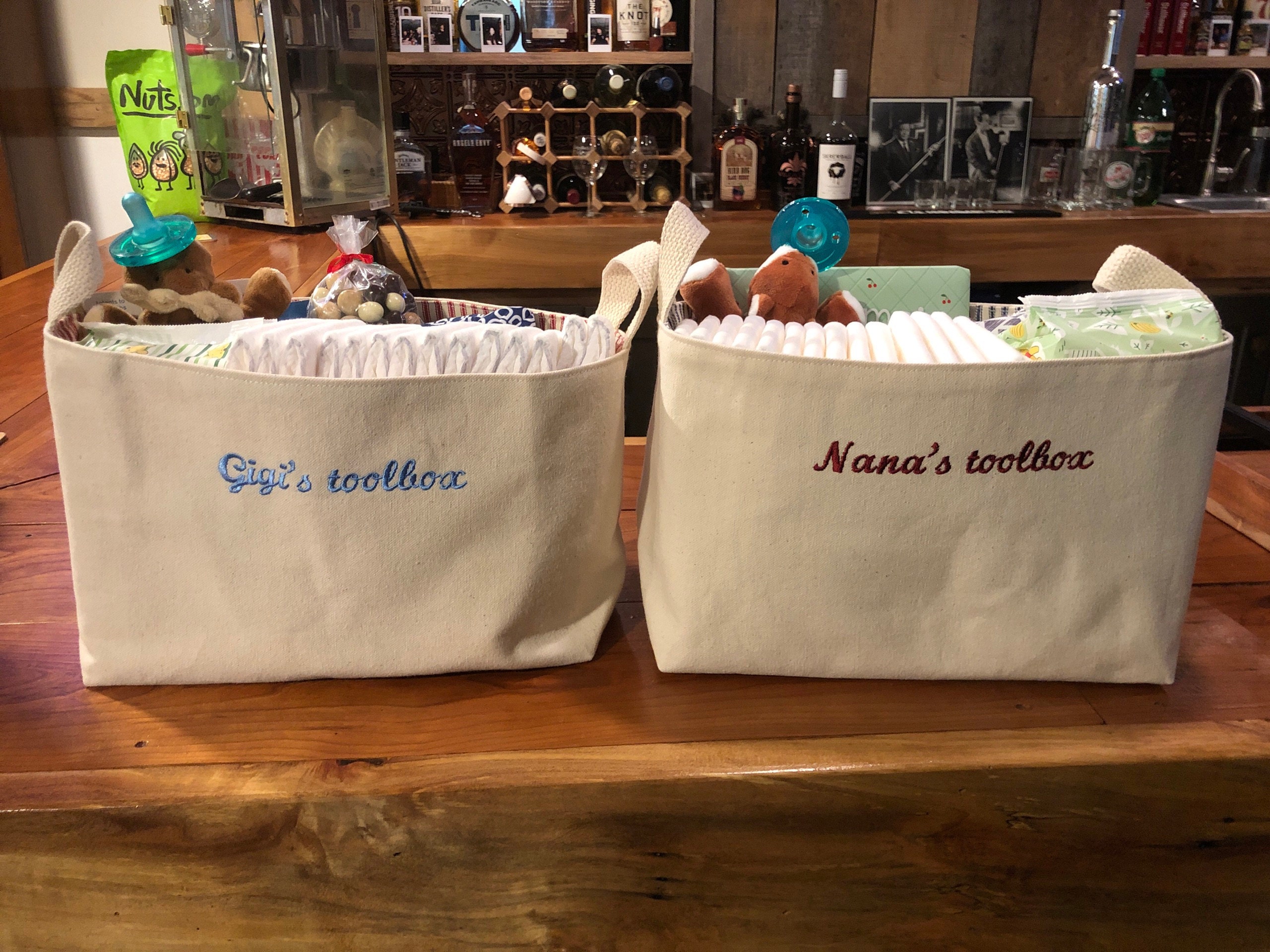 Personalized Storage Basket, Fabric Diaper Caddy for Baby Gift, Custom Canvas Toy Basket