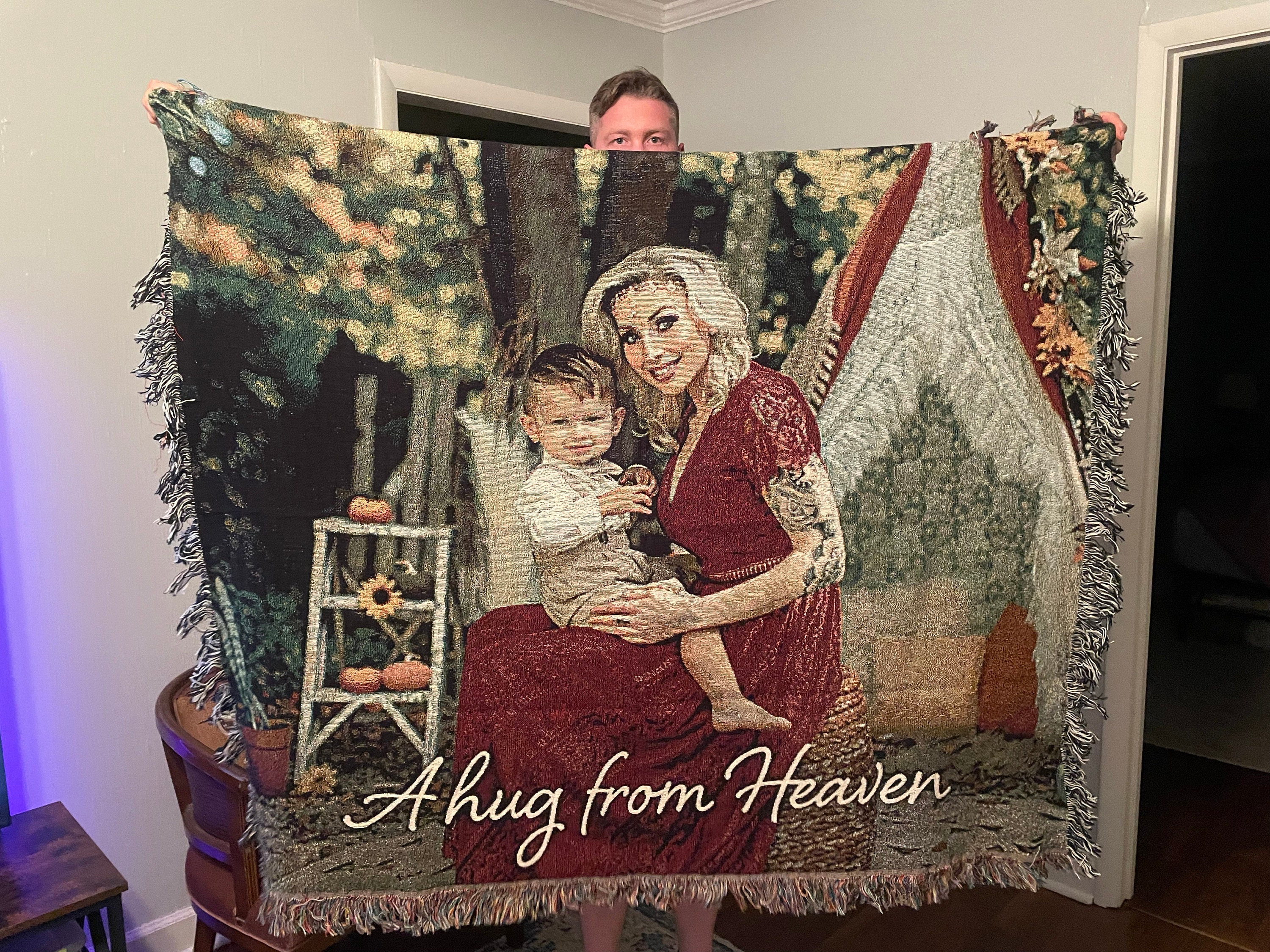 Personalized Woven Cotton Throw | Blanket With a Photo | Memory Gift for Mom or Grandma