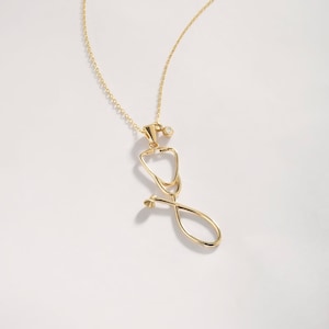 Diamond Stethoscope Necklace 14k Solid Gold Dainty Minimalist Necklace ...