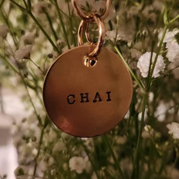 Custom Hand Stamped Dog Tags - Gold Handmade Engraved Typewriter Font ...