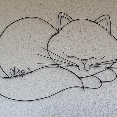Sculpture Murale Chat En Fil De Fer – Artisanat Français – Noir – 22x19 Cm