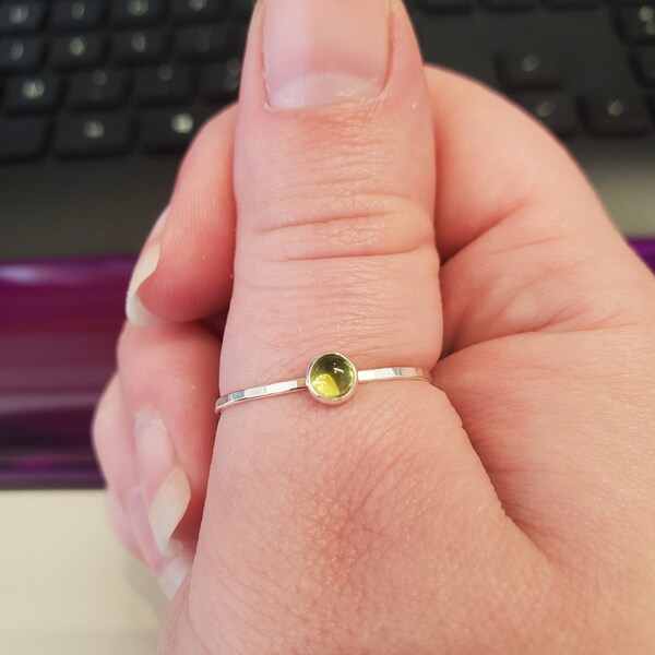thumbnail image 2 of Natural Peridot Ring – Emerald Cut, 925 Sterling Silver, Stackable Solitaire – Sizes 5–12.5, Avant Gems 2 of 6