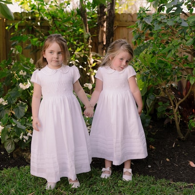 Flower Girl Dress, White Smocked Girl Dresses, Cotton Fabric Completely ...