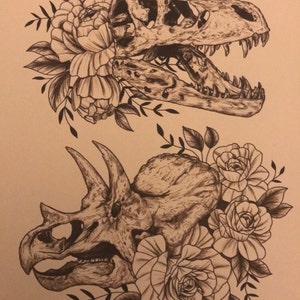 Tyrannosaurus Rex Skull Floral Skeleton Graphic by MyLittleDoodles   Creative Fabrica