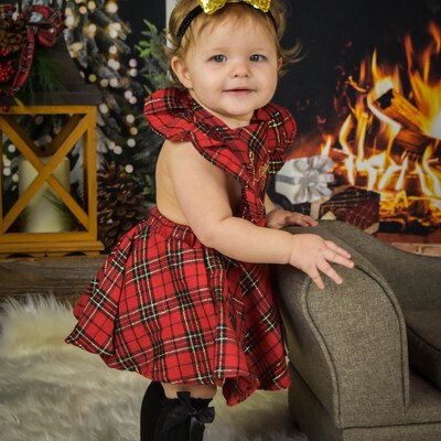 Plaid Christmas Girls Outfit Christmas Girl Romper - Etsy
