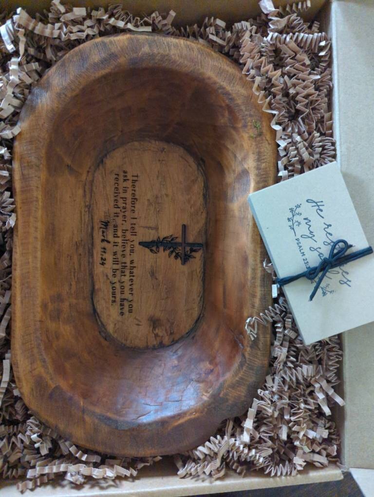 Mark 11 Personalized Small Prayer Bowl | Dough Bowl | wood prayer bowl | Custom Prayer Bowl | Rustic Catch All Tray | Personalized Gift