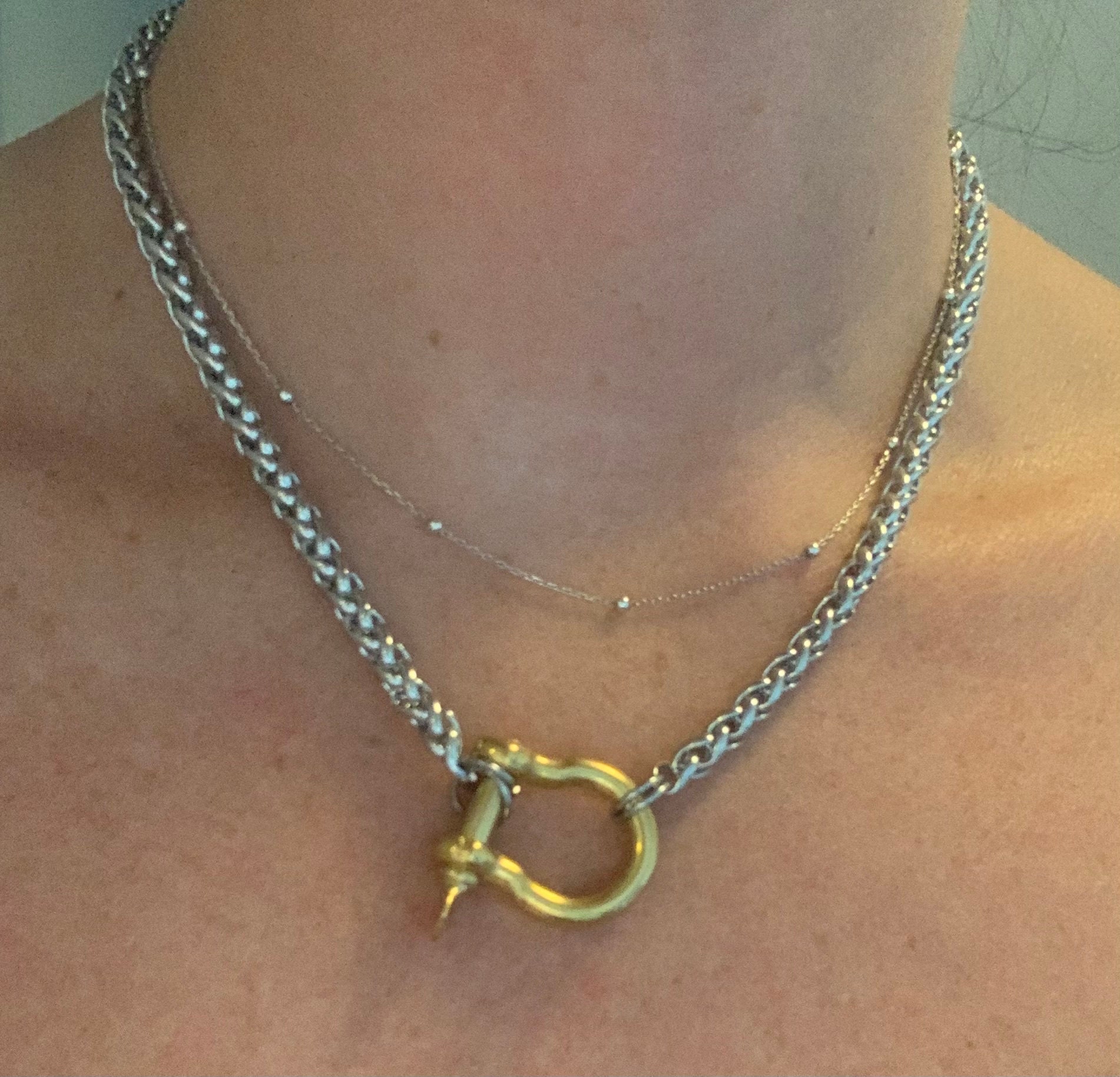 Horseshoe Shackle Stainless Steel Necklace - Chunky Choker Necklace - Bold Necklace - Punk Jewelry - Statement Piece - Carabiner Necklace
