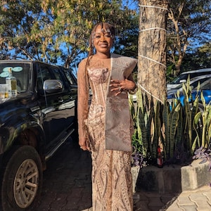 African Detailed beaded corset Dress, African Style Dress, Traditional gown ,African wedding Guest Dress, Birthday dress, Owanbe dress 2024