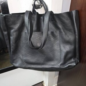 Extra Large Black Leather Tote Bag 19”x 15”x5” , Oversized