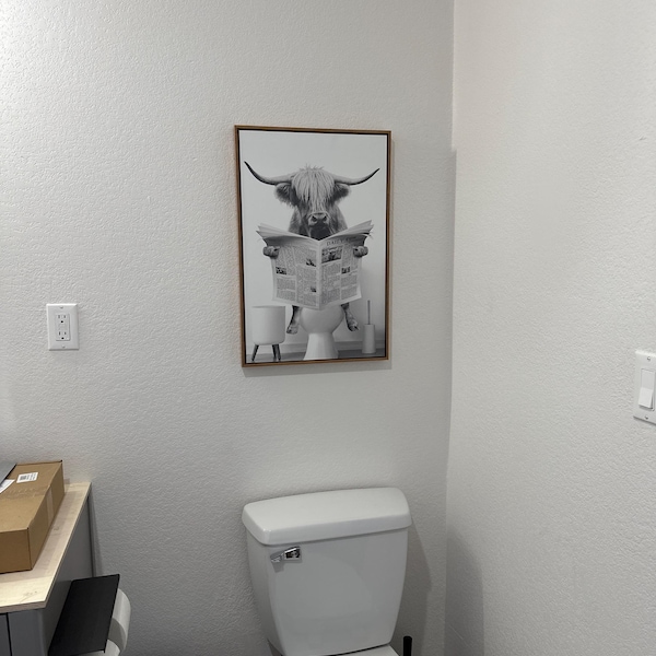 Framed Funny Highland Cow Bathroom Wall Art, Black & White Animal ...