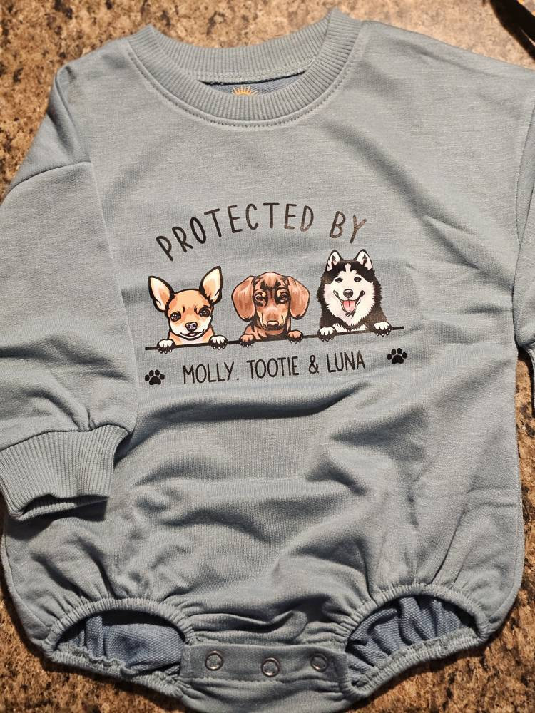 Custom Pet Portrait Protected By Baby Romper, Personalized Puppy Romper for Boys and Girls, Baby Pet Lover Outfit,Custom Baby Gift with Name