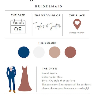 Bridesmaid Info Card Template, Bridal Party Info Card, Bridesmaid ...