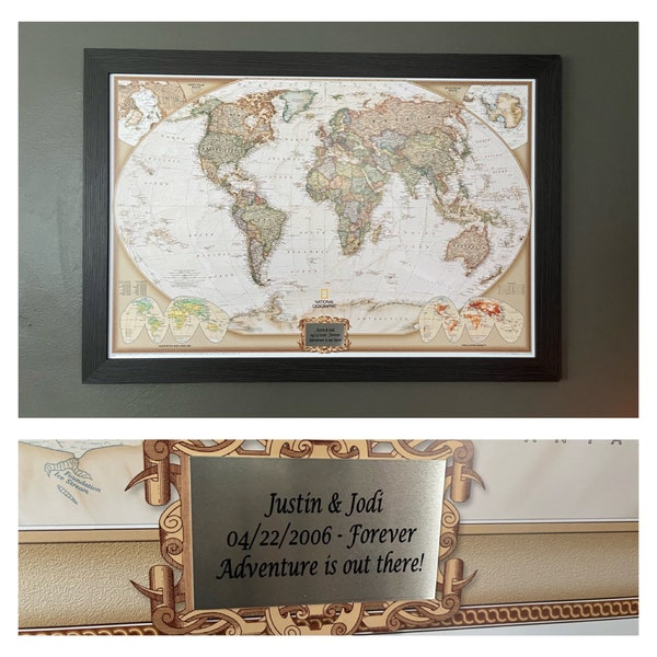 Personalized Executive World Travel Map With Pins and Frame Push Pin ...