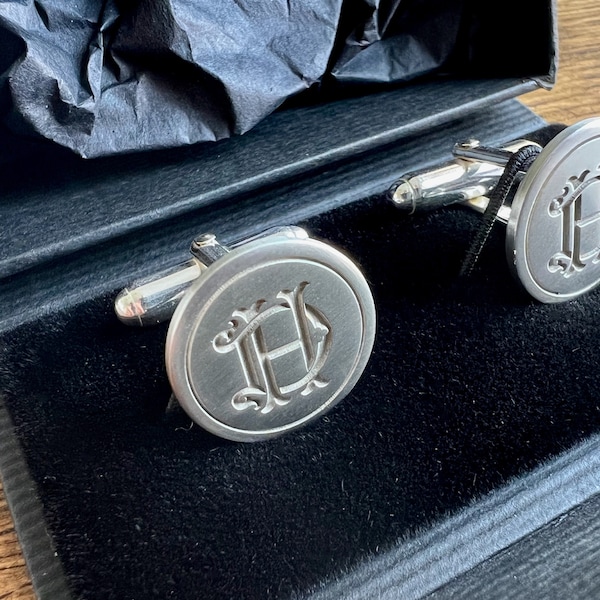 Personalised Sterling Silver Monogram Cufflinks - Engraved Custom Two ...
