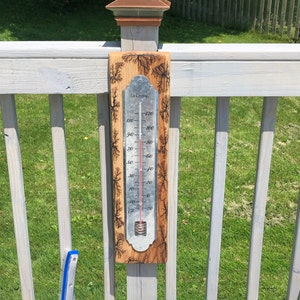 Outdoor Thermometer, Measurement is in Fahrenheit, Rustic Hickory &  Galvanized Metal Thermometer with Lichtenberg Figuring