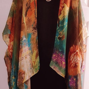 Bohemian Kimono, Brown Abstract Kimono, Bathing Suit Cover Up, Bridal ...