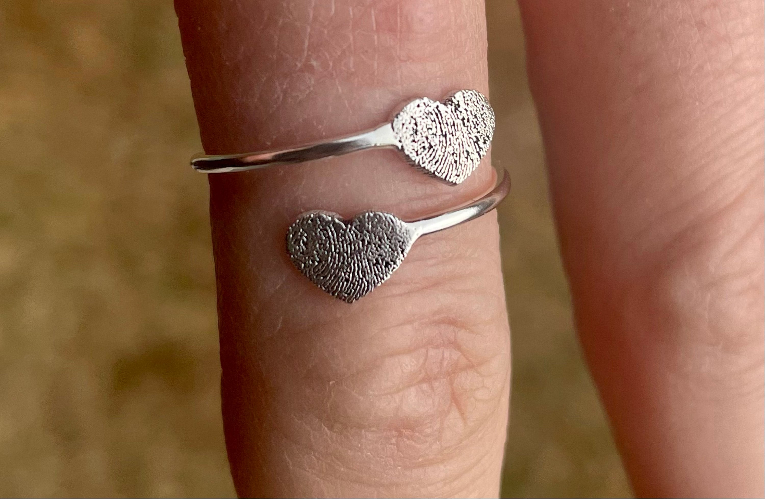 Double Heart Fingerprint Ring, Custom Fingerprint Ring, Personalized Fingerprint Jewelry, Wrap Coil Ring, Loss Memorial Gift