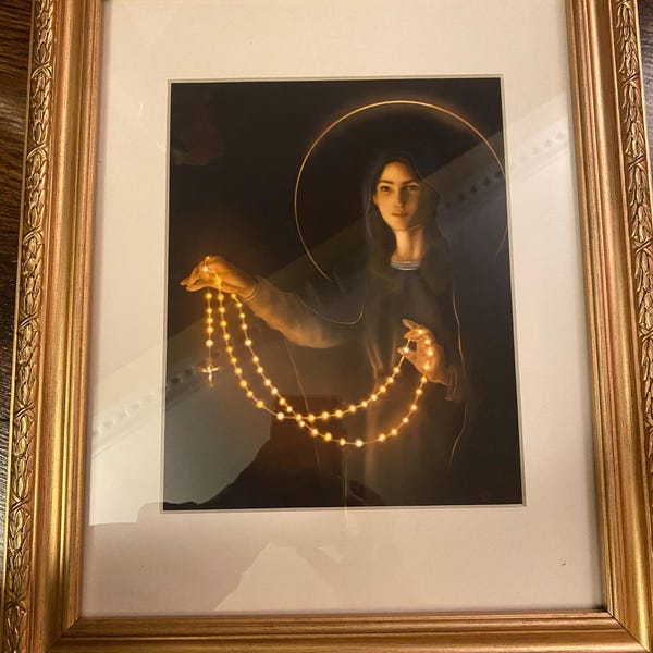 Our Lady of the Rosary Art Print, Virgin Mary, Catholic Art, Catholic ...