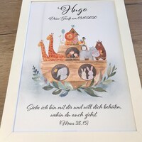 Taufbild, Geschenk zur Taufe personalisiert, Kinderzimmer Arche Noah ...