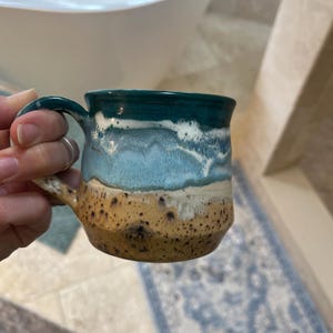 Handmade Beach/Coffee inspired/themed, Pottery mugs. Quality Stoneware, Glazed Ceramics, Tea Lovers