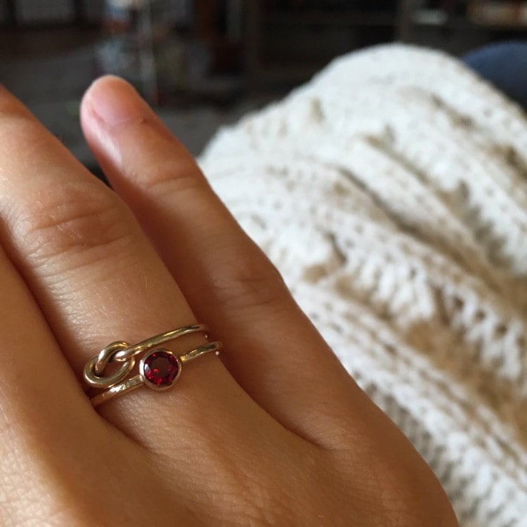 Garnet Ring • January Birthstone - Gold, Silver or Rose Gold - Dainty Gemstone Ring - Gift for Mom Her Friend Sister - Baby Shower Birthday