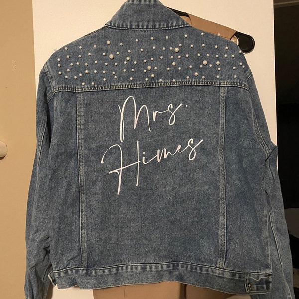 Custom Pearl Denim Jacket Mrs, Customized Jean Jacket, Bridal Party ...