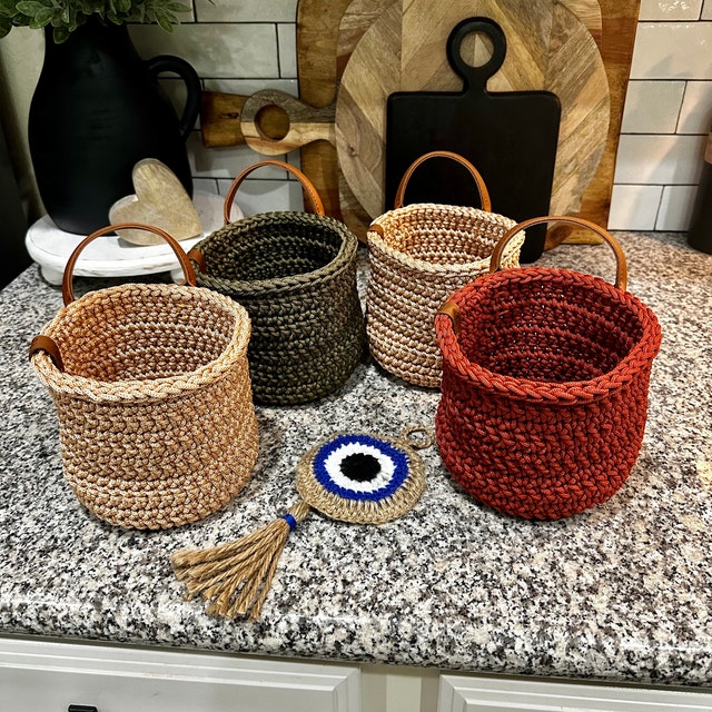Crochet Hanging Basket, Storage Basket, Farmhouse Basket, Planter Basket,  Basket Wall Decor, Home Organization 