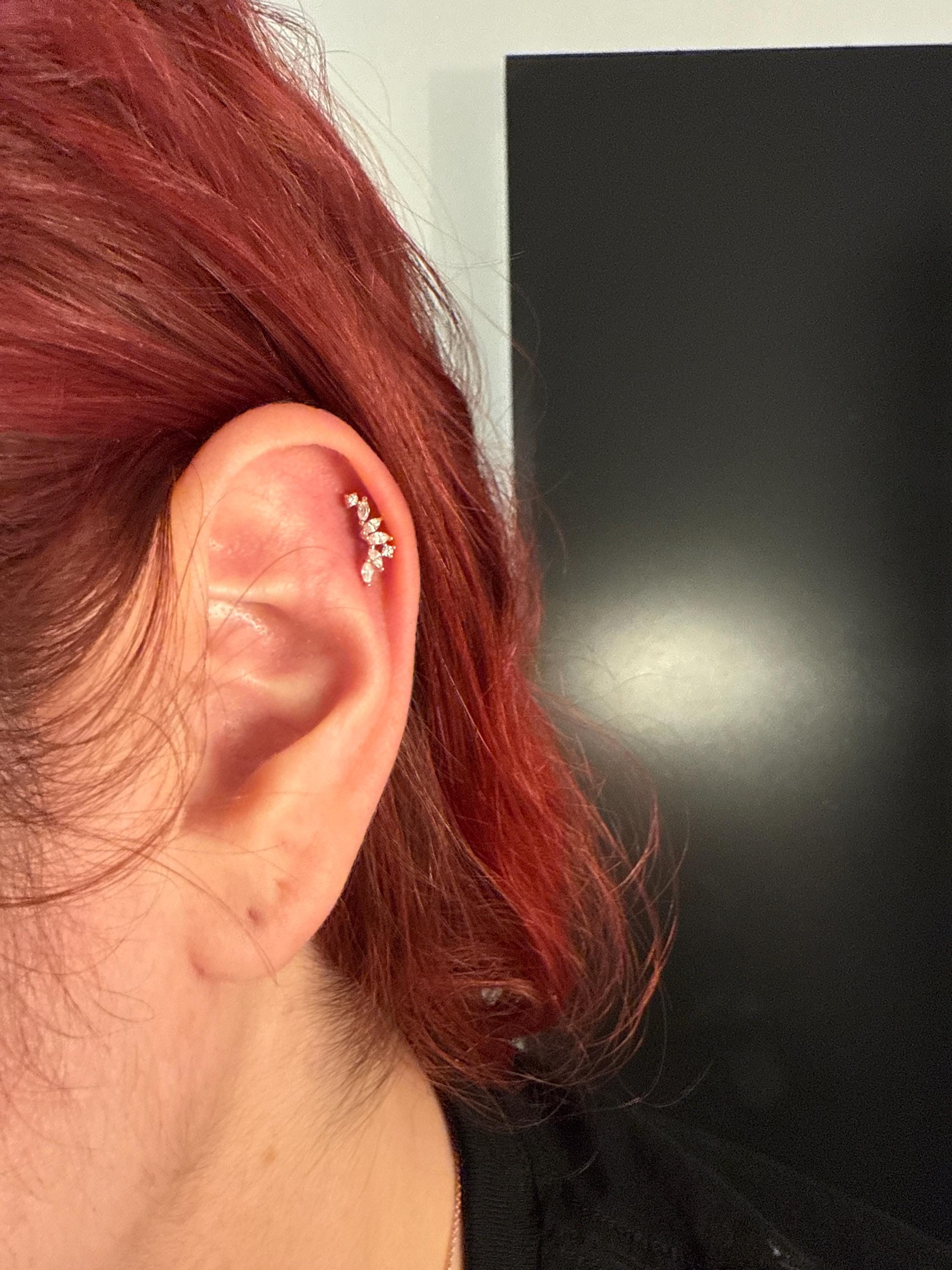 Sparkle Piercing–14K Rose Gold Pin,DaintyCartilage Earring, Super Sparkly Stud, Bestseller, Most Reviewed, Gift for Her,Layered earring  -7