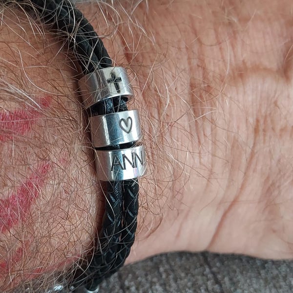 Custom Family Name Bracelets For Men's Stainless Steel Leather Bead Charm Bracelet