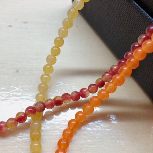 thumbnail image 2 of Natural Multi Orange Jade Smooth Round Beads – 4mm, 6mm, 8mm, 10mm – 15.5" Strand – Gemstone 2 of 5