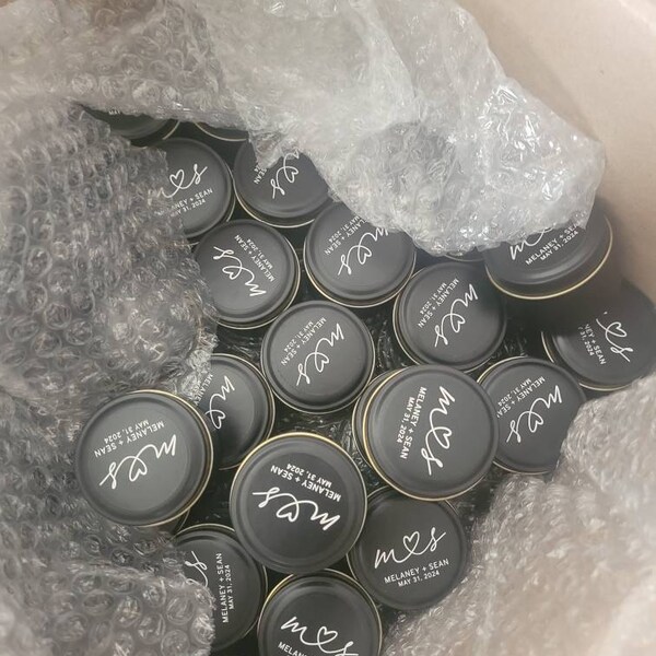 Bulk Wedding Candle Favors for Guests - Black Tin Candles - Custom ...