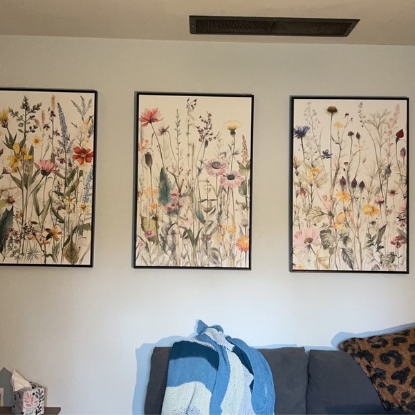 Vintage Wildflower Wall Art Set of 3, Framed Botanical Floral Canvas ...