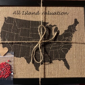 8x10" Framed Burlap Push Pin Travel Map Outline of United States, US ...