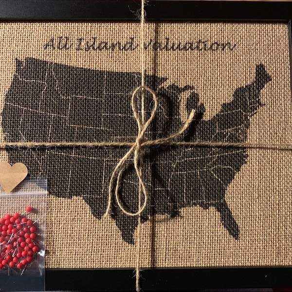 8x10" Framed Burlap Push Pin Travel Map Outline of United States, US ...