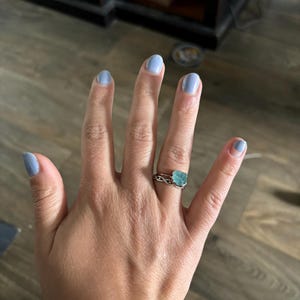 Customer photo, Raw Blue Apatite Ring in Yellow Gold