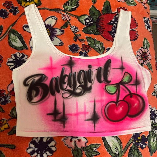 Spray Paint Airbrush Crop Top,t Shirt,tanktop Cherry Design Etsy
