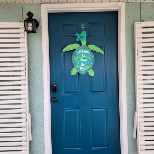 Wooden Sea Turtle Door Hanger, Beach Decor, Beach Door Wreath, Sea ...