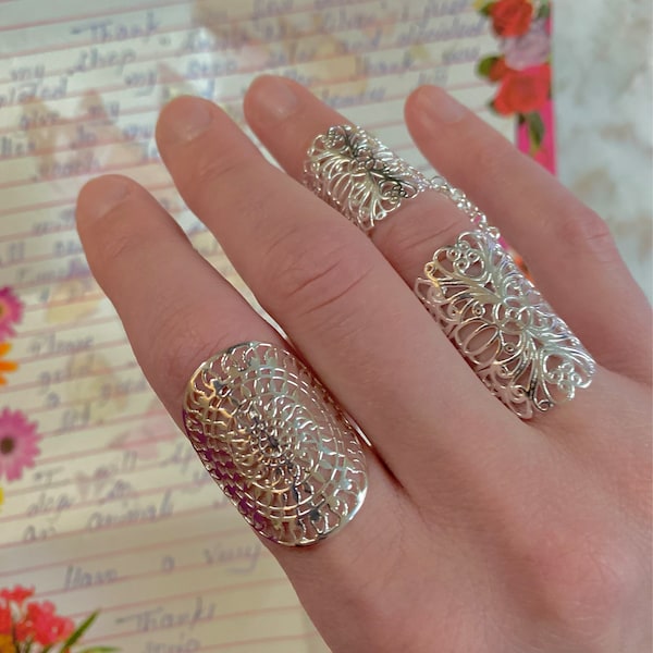 Simple Designer Ring, Full Finger Ring, 925 Silver Handmade Long Midi ...