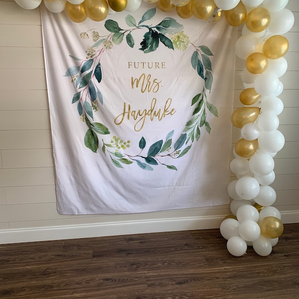 Greenery Leaves Round Bridal Shower Backdrop Cover