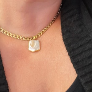 Customer photo, Baroque Pearl Cuban Link Choker, Gothic Handmade Necklace