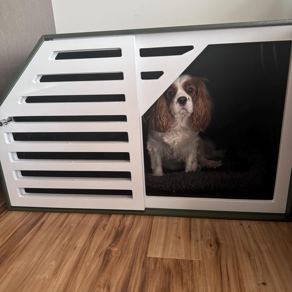 Handmade Luxurious Dog Crate With Side Garage Door Photo Inspiration