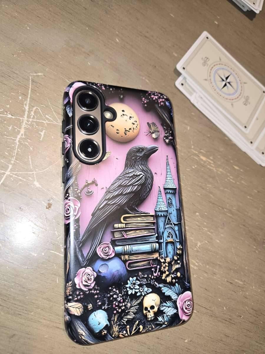 Gothic purple Bookshelf Phone Case Dark Academia Witch Skull floral Book Lover Reading iPhone 16 15 14 13 12, Galaxy S25, Pixel 9 pro case